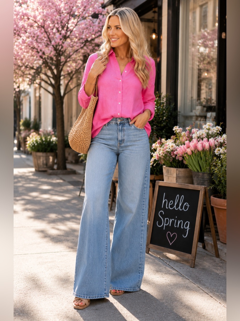 Talbots Pink Button-Front Blouse 100 % Irish Linen.